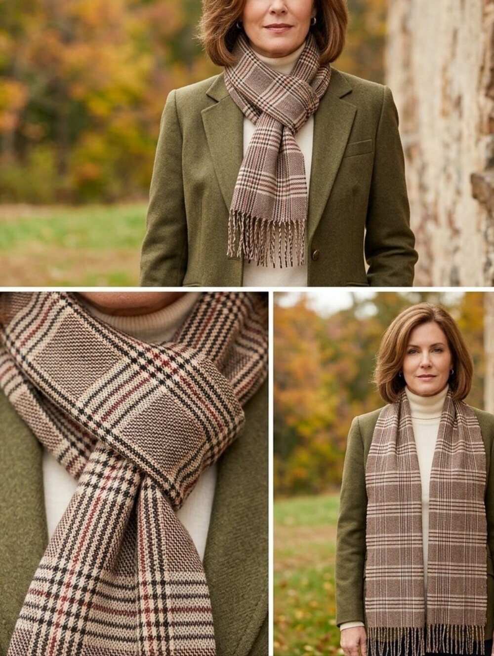 Vintage Plaid Scarf in Taupe, Cream & Black • Size Os